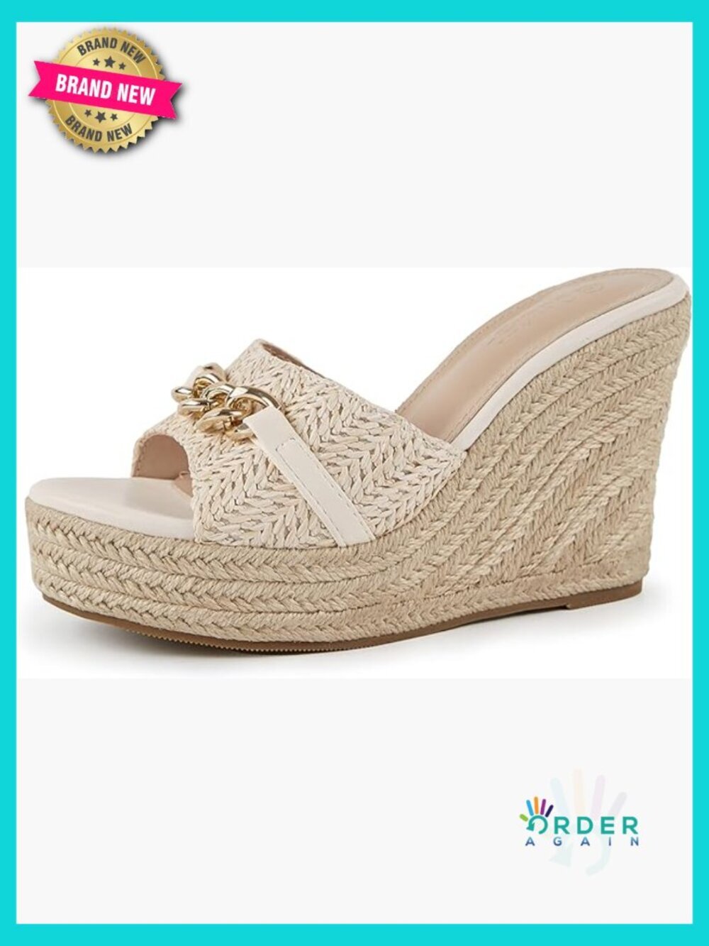 Platform Wedge Espadrille Sandals Chain Detail Slip On Casual Summer Slides